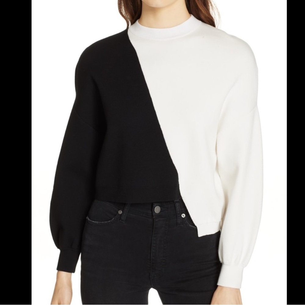 Alice & Olivia Asymmetrical Color Block Sweatshirt Black and White Small